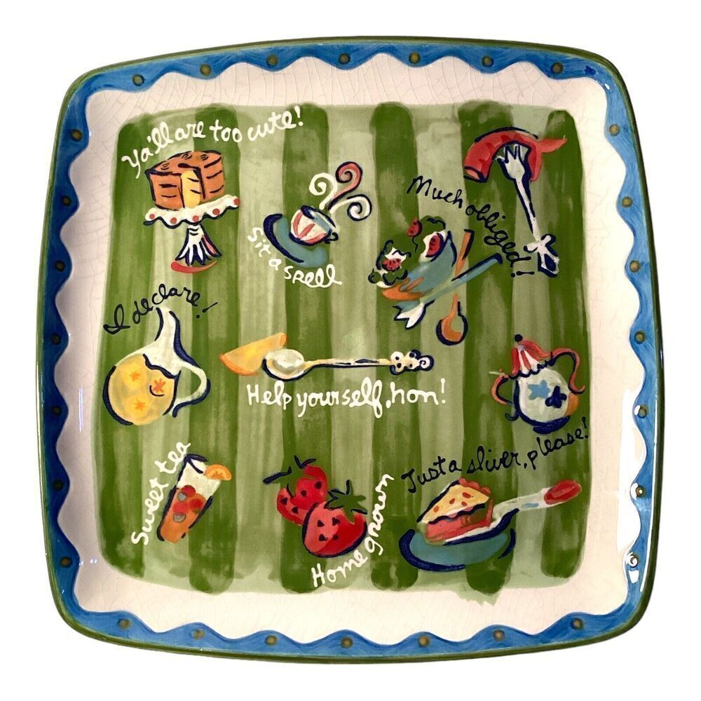 Southern Living Sounds of the South Platter Plate Becky Denny 11" Green & Blue